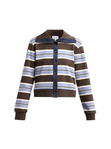 Tanya Taylor Women's Bronwyn Striped Stretch-Cotton Jacket - Dark Fig Winter | Thumbnail 1