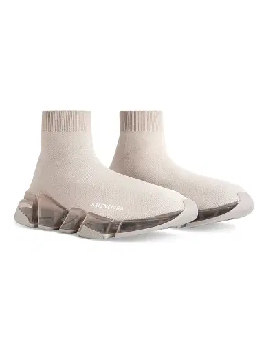 Balenciaga Women's Speed 2.0 Full Clear Sole Recycled Knit Sneakers - Light Beige | Thumbnail 2
