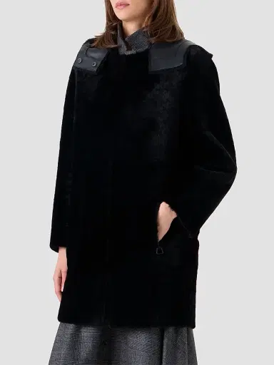 Akris Women's Oxana Leather & Shearling Reversible Hooded Coat - Black - Size 10 | Thumbnail 7 Akris Women's Oxana Leather & Shearling Reversible Hooded Coat - Black - Size 10 | Thumbnail 7