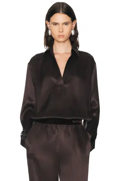 Tom Ford Silk Satin Polo Top | Thumbnail 1 Tom Ford Silk Satin Polo Top | Thumbnail 1