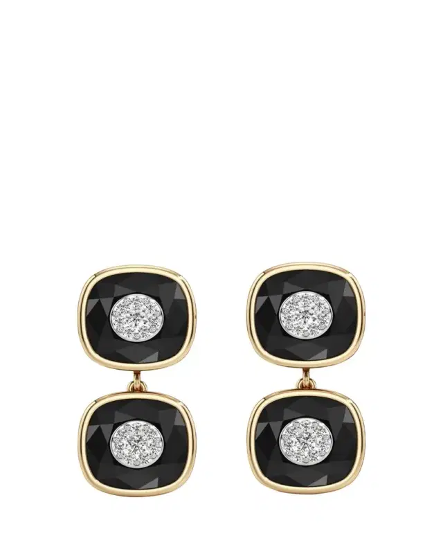 Bhansali 18K Yellow Gold One Collection Double Cushion Bezel Onyx and Diamond Earrings
