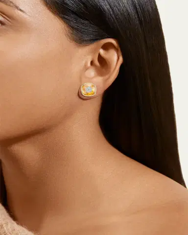Bhansali 18K Yellow Gold One Collection Cushion Bezel Citrine and Diamond Earrings | Thumbnail 2