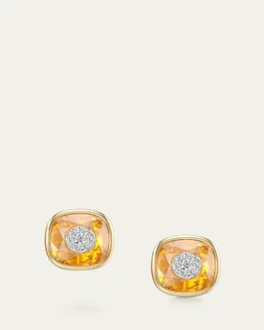 Bhansali 18K Yellow Gold One Collection Cushion Bezel Citrine and Diamond Earrings | Thumbnail 3