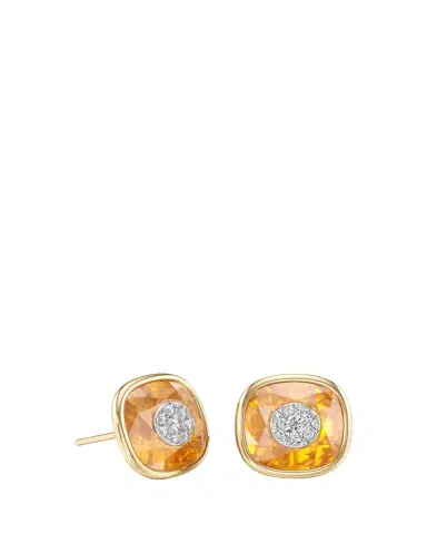 Bhansali 18K Yellow Gold One Collection Cushion Bezel Citrine and Diamond Earrings | Thumbnail 1