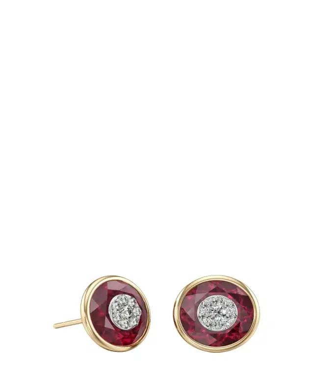 18K Fusion Stone and Brilliant Diamond Stud Earrings, 10mm