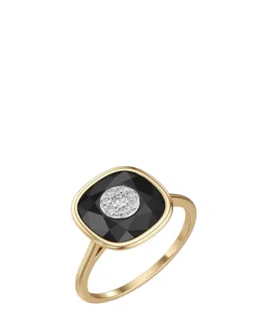 Bhansali One Collection 10mm Cushion Onyx Statement ring in 18K Yellow Gold with Diamonds, Size | Thumbnail 1