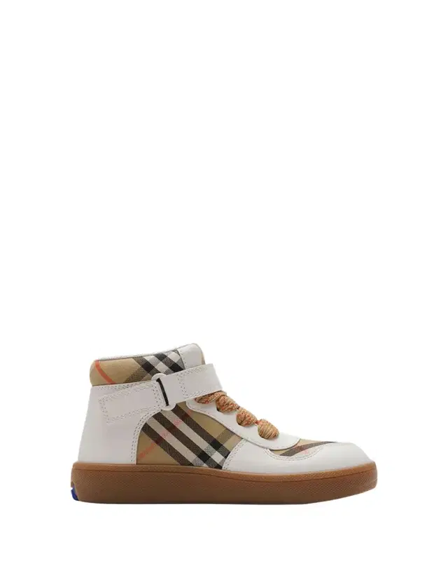 Burberry Kid's Sheldon Check Cotton and Leather High-Top Sneakers, Toddler/Kids