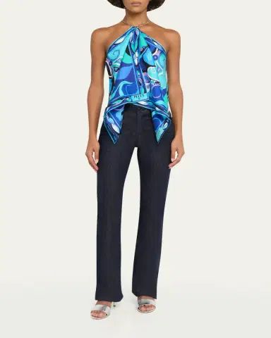 Pucci Silk Twill Orchidee-Print Halter-Chain Top | Thumbnail 2