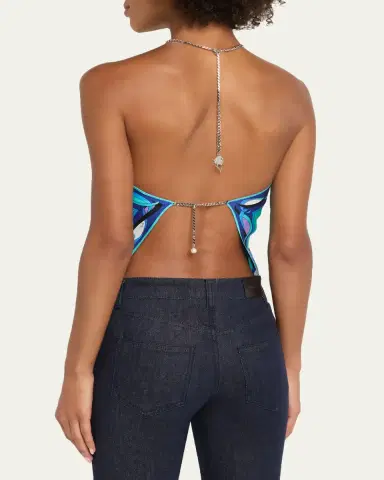 Pucci Silk Twill Orchidee-Print Halter-Chain Top | Thumbnail 3