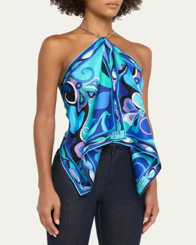Pucci Silk Twill Orchidee-Print Halter-Chain Top | Thumbnail 4