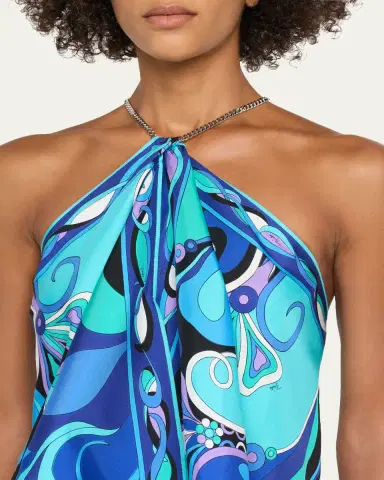 Pucci Silk Twill Orchidee-Print Halter-Chain Top | Thumbnail 5