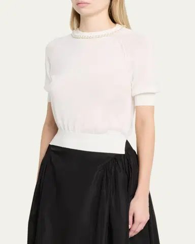 Simone Rocha Pearly Embellished Merino Wool Short-Sleeve Sweater | Thumbnail 4