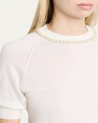 Simone Rocha Pearly Embellished Merino Wool Short-Sleeve Sweater | Thumbnail 5