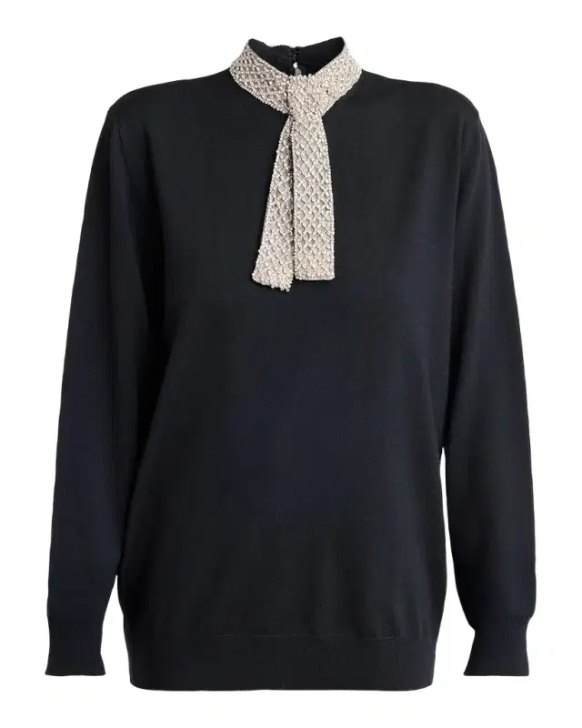 Valentino Garavani Crystal Neck-Scarf Wool Sweater