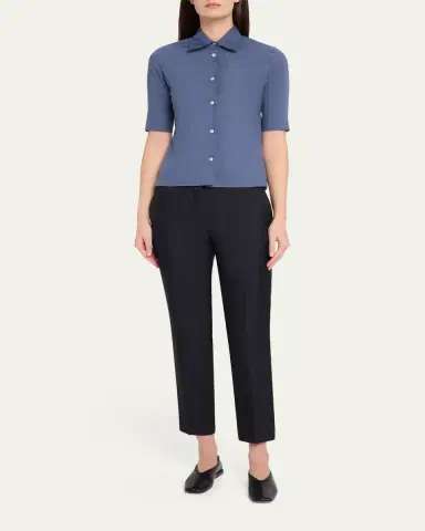 Jil Sander Layered Collar Short-Sleeve Cotton Button-Down Shirt | Thumbnail 2 Jil Sander Layered Collar Short-Sleeve Cotton Button-Down Shirt | Thumbnail 2