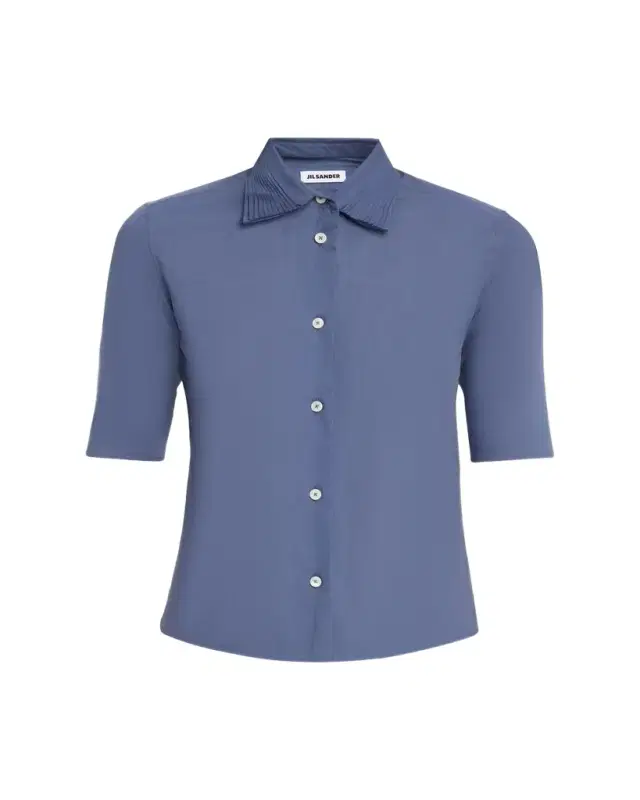 Jil Sander Layered Collar Short-Sleeve Cotton Button-Down Shirt