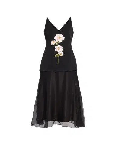 Lela Rose 3D Peony Embroidered Faille V-Neck Cocktail Dress | Thumbnail 1