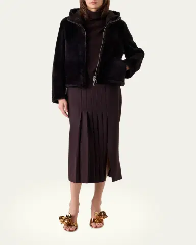 Akris Dino Reversible Lamb Shearling Zip Jacket With Detachable Hood | Thumbnail 2 Akris Dino Reversible Lamb Shearling Zip Jacket With Detachable Hood | Thumbnail 2