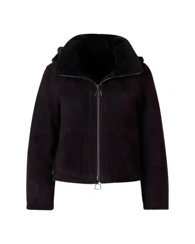 Akris Dino Reversible Lamb Shearling Zip Jacket With Detachable Hood