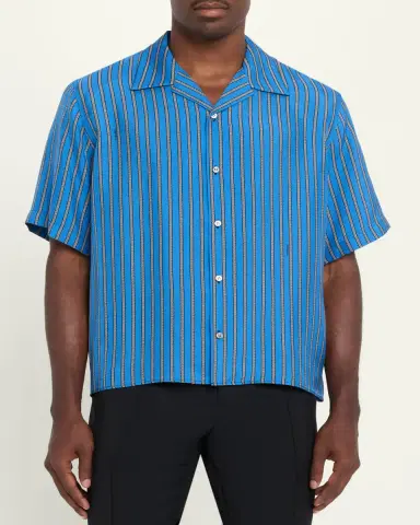 Versace Men's Meandr Print Silk Camp Shirt | Thumbnail 4 Versace Men's Meandr Print Silk Camp Shirt | Thumbnail 4