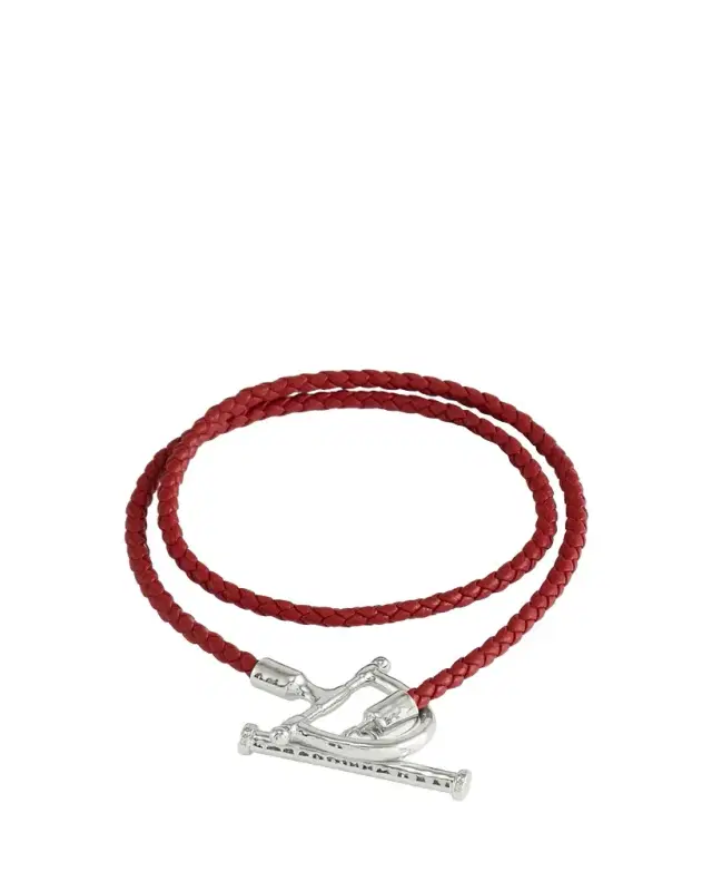 Anabel Aram Jewelry Cheval Leather Wrap Bracelet, Red/Silver