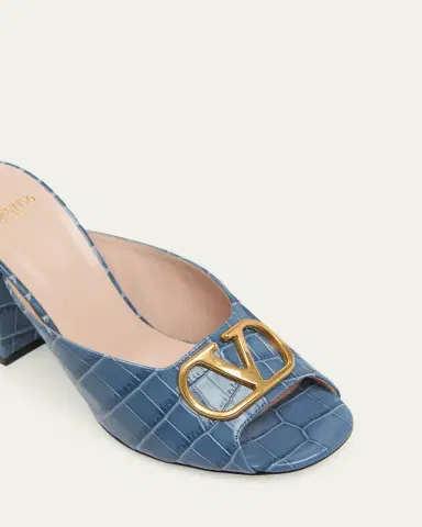 Valentino Garavani 95mm VLogo Croc-Embossed Leather Mules | Thumbnail 7 Valentino Garavani 95mm VLogo Croc-Embossed Leather Mules | Thumbnail 7