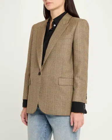 Nili Lotan Diane Check Wool Single-Breasted Blazer Jacket | Thumbnail 4