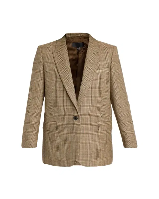 Nili Lotan Diane Check Wool Single-Breasted Blazer Jacket