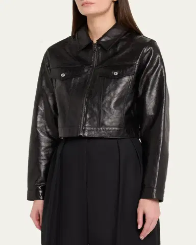 RE/DONE Leather Crop Trucker Jacket | Thumbnail 4
