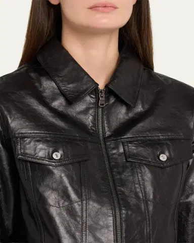 RE/DONE Leather Crop Trucker Jacket | Thumbnail 5