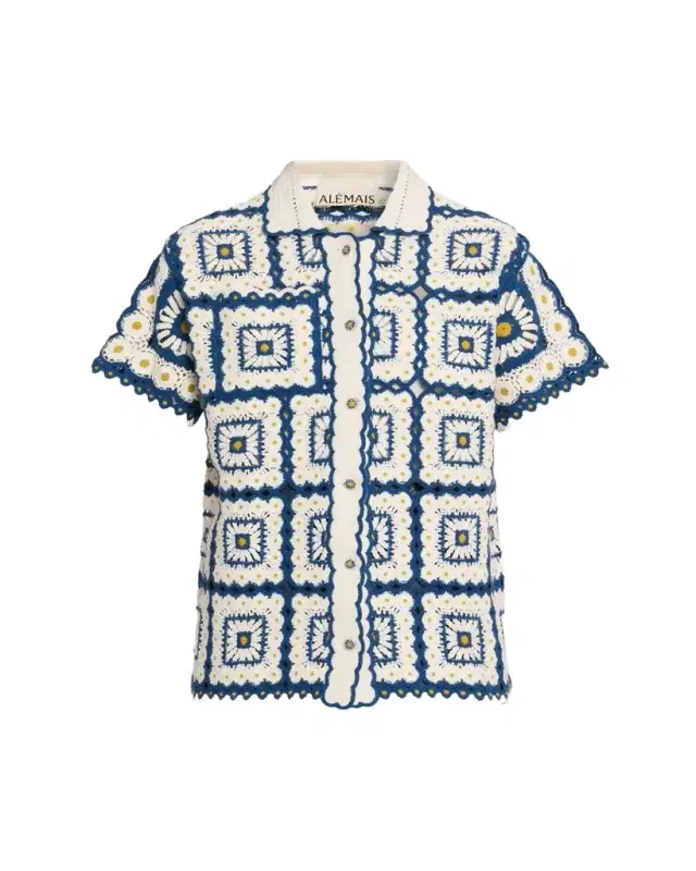 ALÉMAIS Dolly Crochet Button-Front Shirt