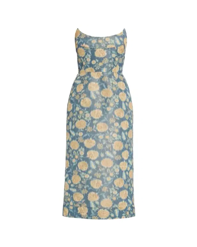 Markarian Cypress Dusk Strapless Column Midi Dress