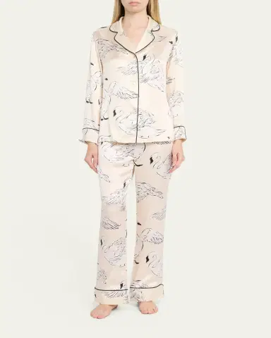 Olivia von Halle Lila Blanca Swan-Print Silk Satin Pajama Set | Thumbnail 2 Olivia von Halle Lila Blanca Swan-Print Silk Satin Pajama Set | Thumbnail 2