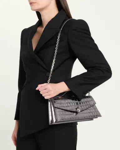 Alexander McQueen Skull Metallic Croc-Embossed Leather Top-Handle Bag | Thumbnail 2 Alexander McQueen Skull Metallic Croc-Embossed Leather Top-Handle Bag | Thumbnail 2