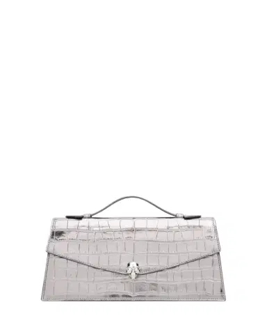 Alexander McQueen Skull Metallic Croc-Embossed Leather Top-Handle Bag | Thumbnail 1 Alexander McQueen Skull Metallic Croc-Embossed Leather Top-Handle Bag | Thumbnail 1