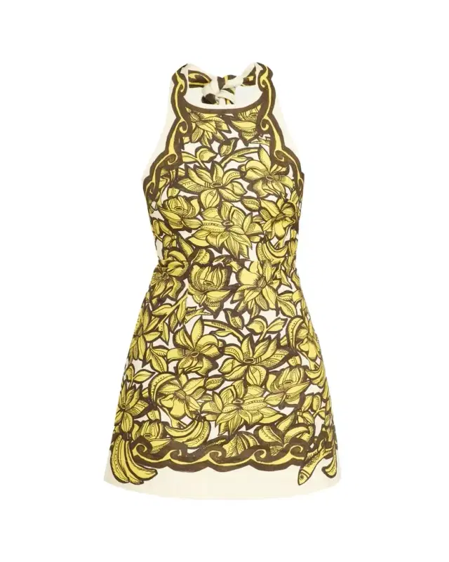 ALÉMAIS Mona Floral Hemp Halter Mini Dress