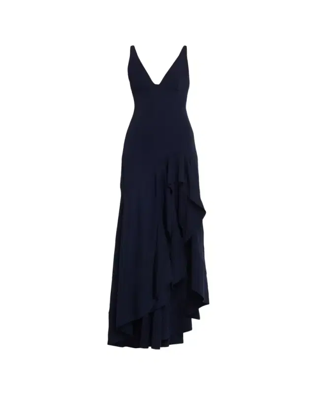 Stella McCartney Sleeveless V-Neck Frill Slit Maxi Dress