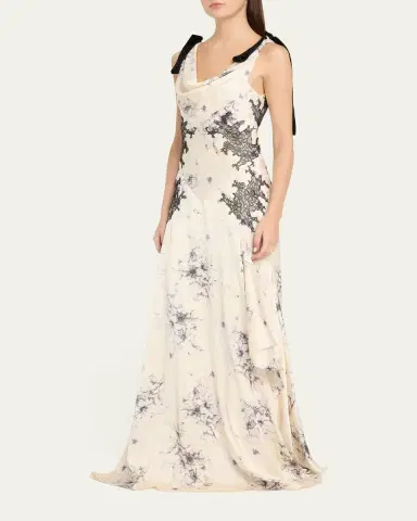 Cinq a Sept Hand-Sketched Floral Cowl-Neck Gown | Thumbnail 4 Cinq a Sept Hand-Sketched Floral Cowl-Neck Gown | Thumbnail 4