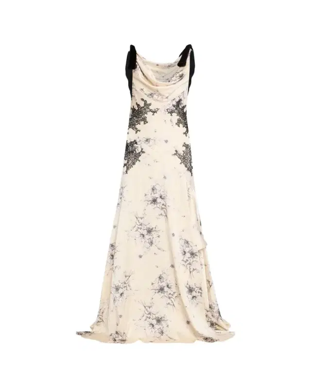 Cinq à Sept Hand-Sketched Floral Cowl-Neck Gown