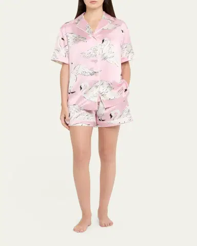 Olivia von Halle Ingo Selene Swan-Print Silk Satin Pajama Set | Thumbnail 2