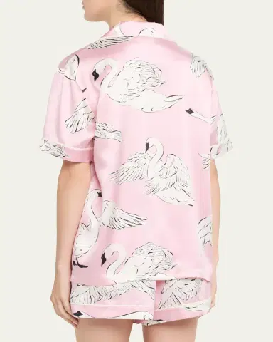 Olivia von Halle Ingo Selene Swan-Print Silk Satin Pajama Set | Thumbnail 3