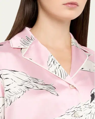 Olivia von Halle Ingo Selene Swan-Print Silk Satin Pajama Set | Thumbnail 5