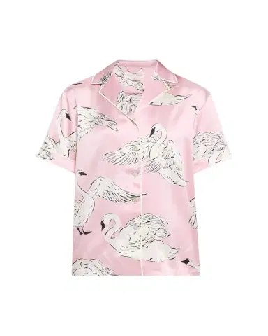 Olivia von Halle Ingo Selene Swan-Print Silk Satin Pajama Set | Thumbnail 1