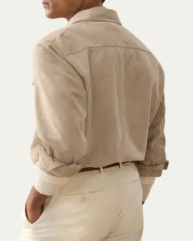 Ralph Lauren Purple Label Men's Suede Flap-Pocket Overshirt | Thumbnail 2