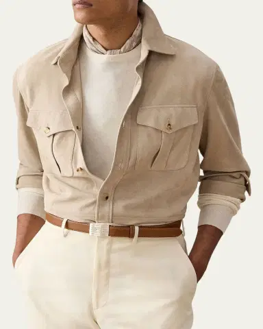 Ralph Lauren Purple Label Men's Suede Flap-Pocket Overshirt | Thumbnail 3