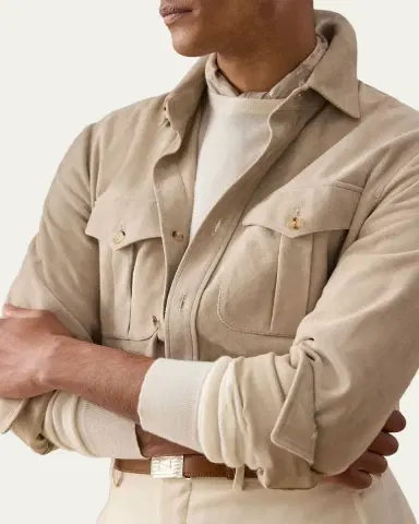 Ralph Lauren Purple Label Men's Suede Flap-Pocket Overshirt | Thumbnail 4