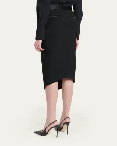 Tom Ford Satin-Trim Wool High-Low Slit Skirt | Thumbnail 3 Tom Ford Satin-Trim Wool High-Low Slit Skirt | Thumbnail 3