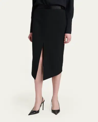 Tom Ford Satin-Trim Wool High-Low Slit Skirt | Thumbnail 4 Tom Ford Satin-Trim Wool High-Low Slit Skirt | Thumbnail 4