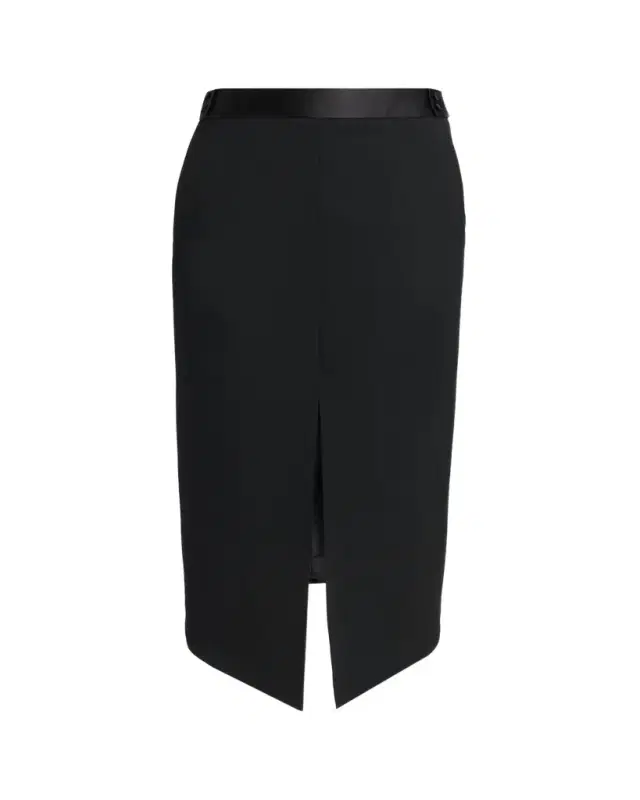 TOM FORD Satin-Trim Wool High-Low Slit Skirt