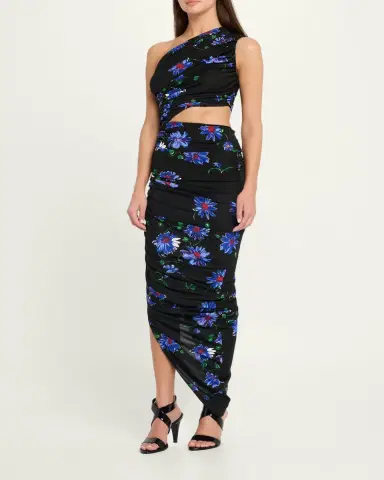 Alaïa Ruched Floral Jersey Cutout Asymmetric Midi Dress | Thumbnail 4 Alaïa Ruched Floral Jersey Cutout Asymmetric Midi Dress | Thumbnail 4